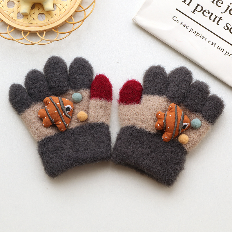 Picture of Children's Gloves Five Fingers Baby Autumn and Winter Cute Trendy Boys and Girls Students Thickened 1-3 Years Old 2 Warm Kids