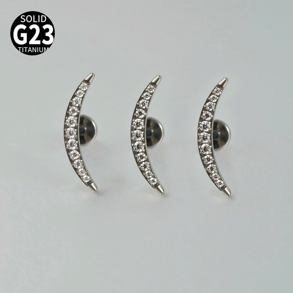 Implant Grade G23 Titanium Alloy Pattern Moon Zircon Lip Nail Ear Nail Nose Nail Internal Thread 16G High Polished Earrings