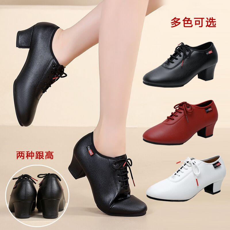 Summer New Style Genuine Leather Dance Shoes for Women, Soft-Soled Square Dance Shoes, Mid-Heel Sailor Dance Shoes, Latin Modern Ballroom Dance Shoes