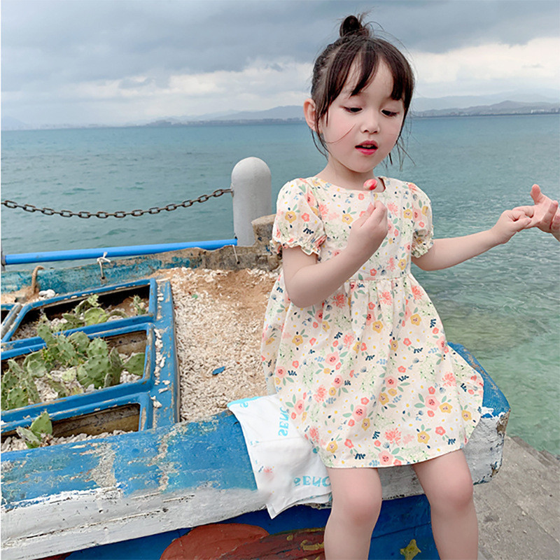 Girls' Dress 2022 New Summer Dress Western Style Little Girl Princess Dress Cotton Summer Children's Cotton Floral Dress