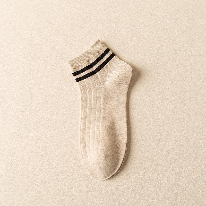 Picture of Men's Socks Spring and Summer Two-Bar Boat Socks Men's Casual College Style Short Socks Stripped Breathable Shallow Mouth Cotton Socks Sweat-Absorbing Socks for Men