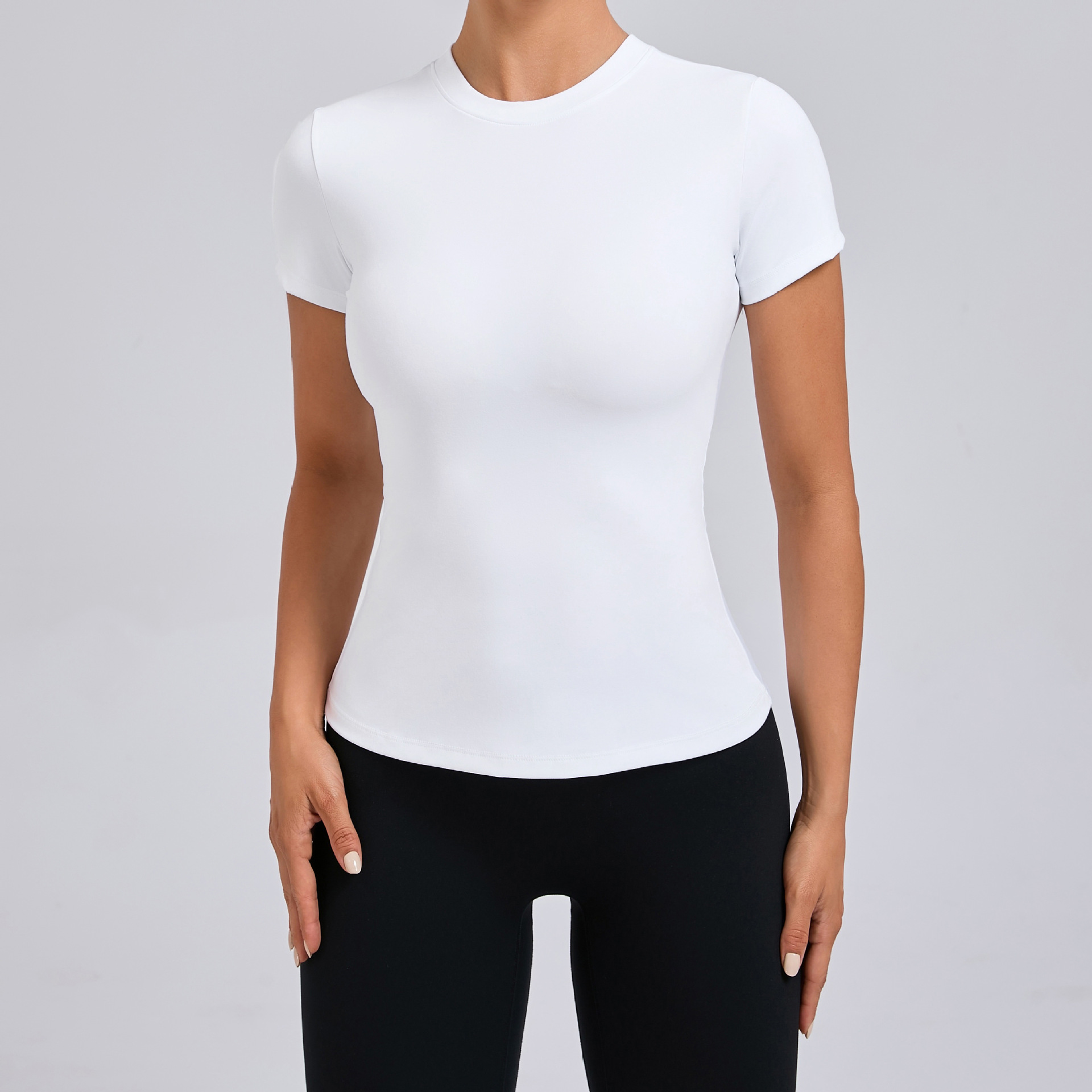 European and American Versatile Solid Color T-Shirt Without Chest Pads, Short-Sleeved Fitness Top, Cover-Up, Outdoor Running Sports Short-Sleeved Shirt for Women 808