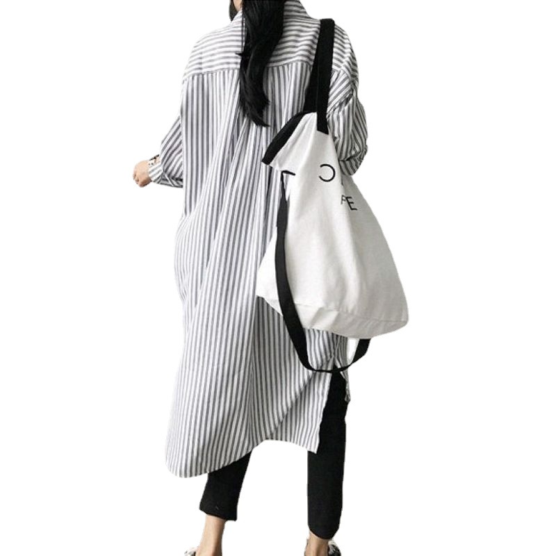 Picture of 2022 early autumn lazy cold wind long striped shirt dress loose plus size women's Korean striped long lining