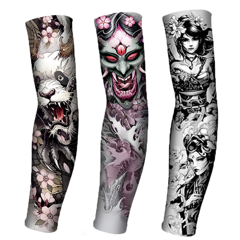 Picture of Ice Silk Tattoo Sleeve Men's Outdoor Driving Sunscreen Sleeve Women's Riding Arm Arm Sleeve Trendy Men's Flower Arm Sleeve