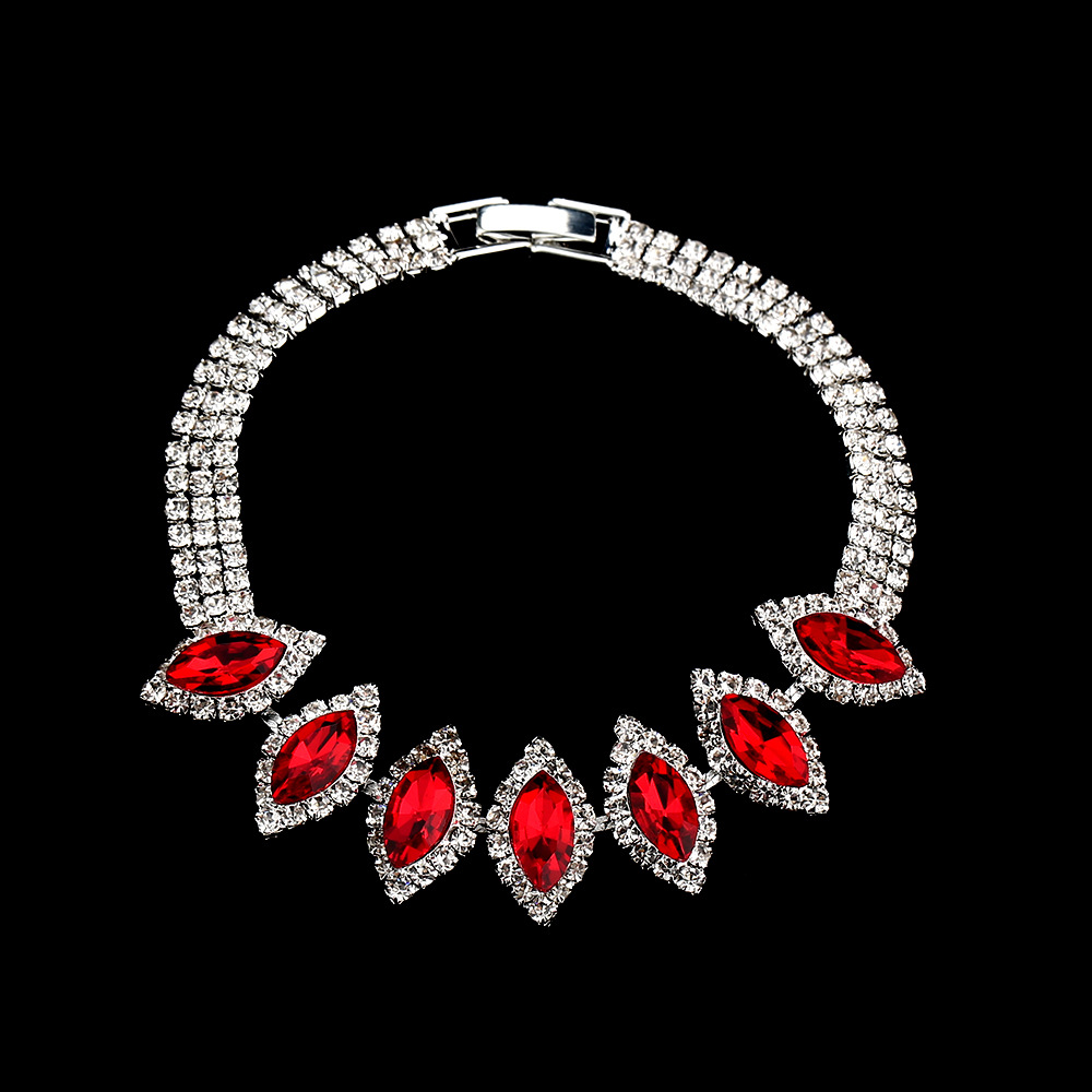 Picture of Brilliant diamond zircon water drop necklace earrings bride wedding jewelry shooting jewelry set wholesale