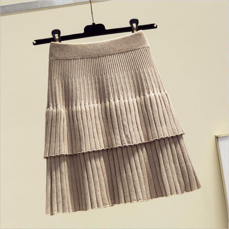 Picture of Trendy Autumn Skirt Korean Style Women's High Waist Cake Skirt Pleated Skirt Knitted Spring and Autumn Women's Stitching Short Skirt