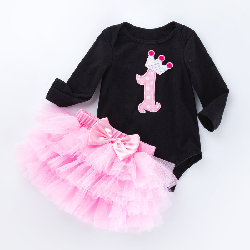 Picture of Cross-border Girls' Birthday Suit White Long-sleeved Cartoon One-year-old Hats Skirt Baby Top Princess Skirt