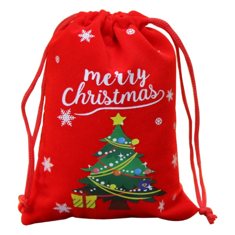 Cross-Border Christmas Red Velvet Drawstring Bag Set Christmas Apple Bag Gift Packaging Bag Candy Bag