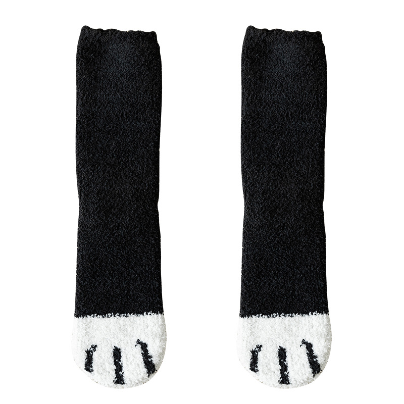 Picture of 20 Autumn and Winter Women's Japanese Style Middle Cylinder Separate Packaging Thickened Cartoon Sleep Socks Coral Fleece Cat Claw Home Floor Socks