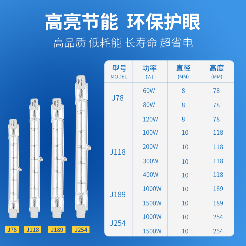 Picture of Halogen Lamp J78J118J189J254 200W300W500W Iodine Tungsten Lamp R7S Floodlight Bulb