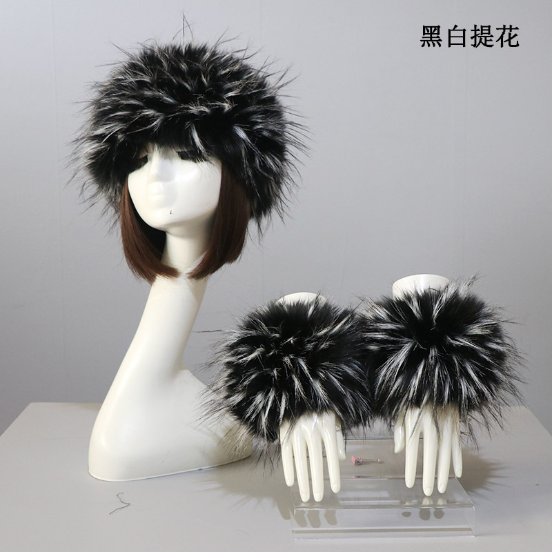 Picture of Hat Cuff Set Autumn and Winter Warm Imitation Fur Empty Top Hat Imitation Fox Mao Mao Cuff Foreign Trade Beanie Hat for Women