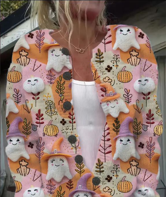 Picture of In stock new European and American cross-border Amazon loose cardigan long sleeve crew neck 3D printed sweater women's knitwear