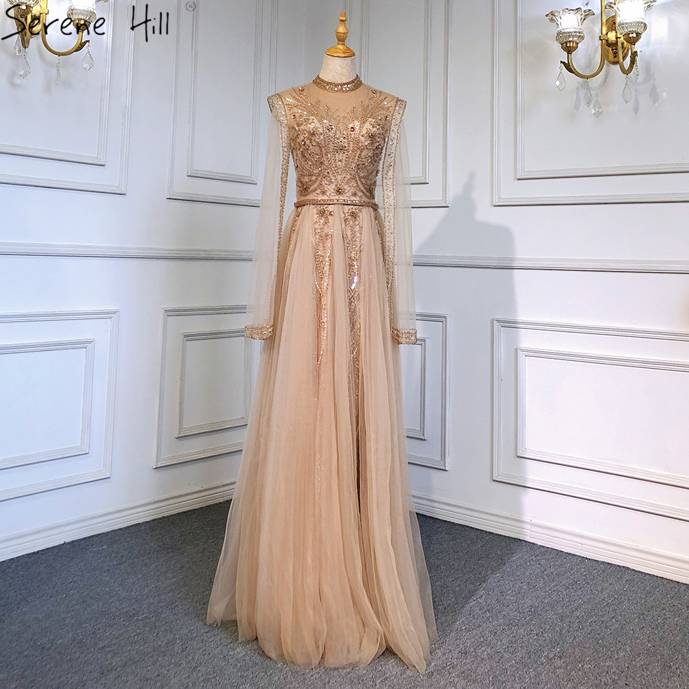 New Golden Shawl Beads Light Luxury High-end Atmospheric Elegant Annual Meeting Host Banquet Evening Dress LA71604
