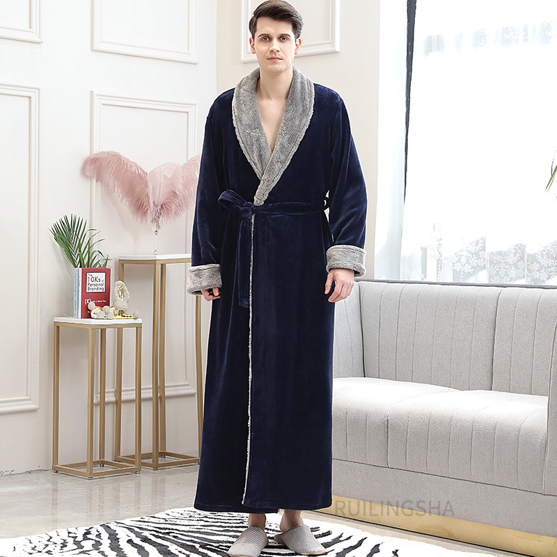 Picture of Couple Autumn and Winter Thickeneded Warm Flannel Nightgown Women's Long Men's Large Size Coral Velvet Bathrobe Zipper Pajama Dress