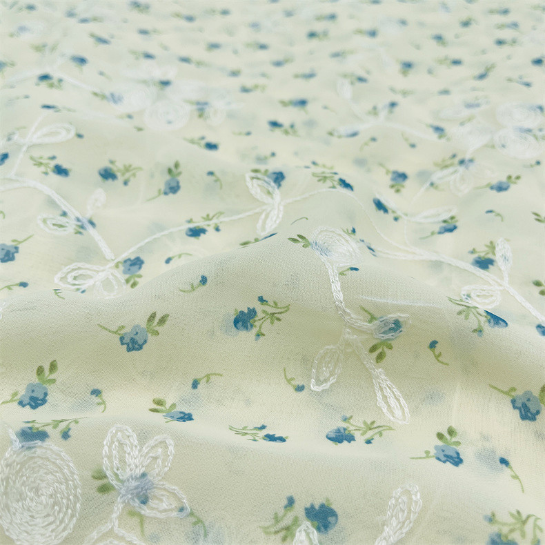 Chiffon digital printing embroidered lace fabric clothing printing fabric women's clothing dress chiffon embroidered cloth