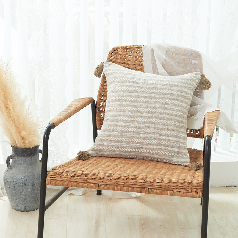Picture of Xu Ai Thickened Cotton and Linen Texture Striped Plaid Multicolor Tassel Fashion Sofa Cushion Cover Factory in stock