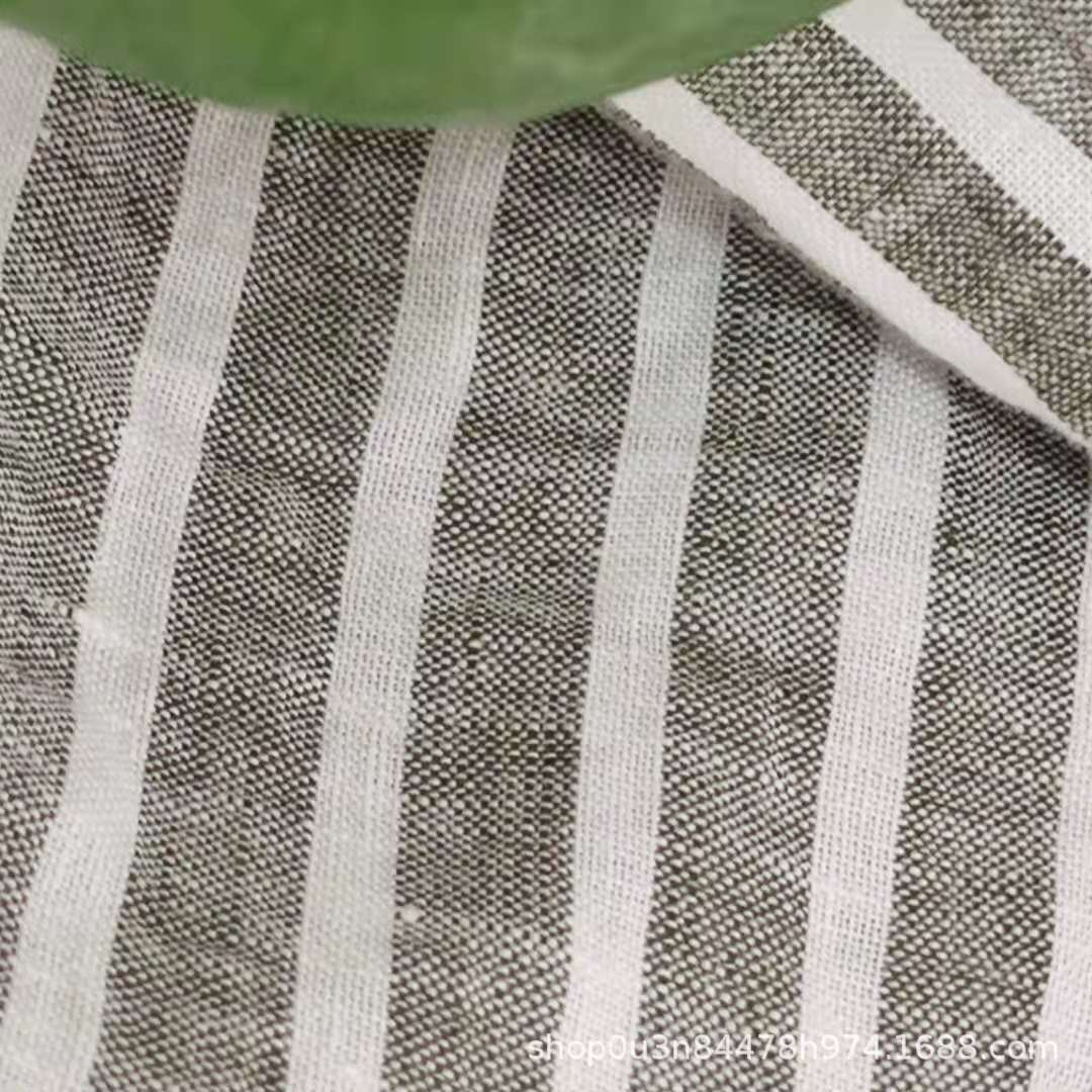 Picture of Pure Linen Green and White Striped Curtain Fabric Wide Stripesd Pure Linen Bedding Fabric Linen Quilted Quilt Fabric