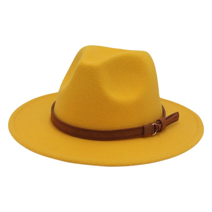 Cross-border new big brim Brown Belt British retro felt hat autumn and winter Western Denim woolen Xizang hat Jazz hat