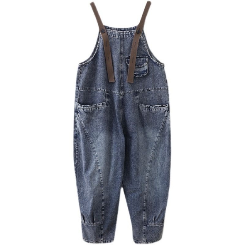 Picture of Hong Kong-style New Fashionable Age-reducing Denim Suspender Pants Women's Spring and Autumn Loose Korean-style Outer Wear Sling Pants Slim-fit Pants