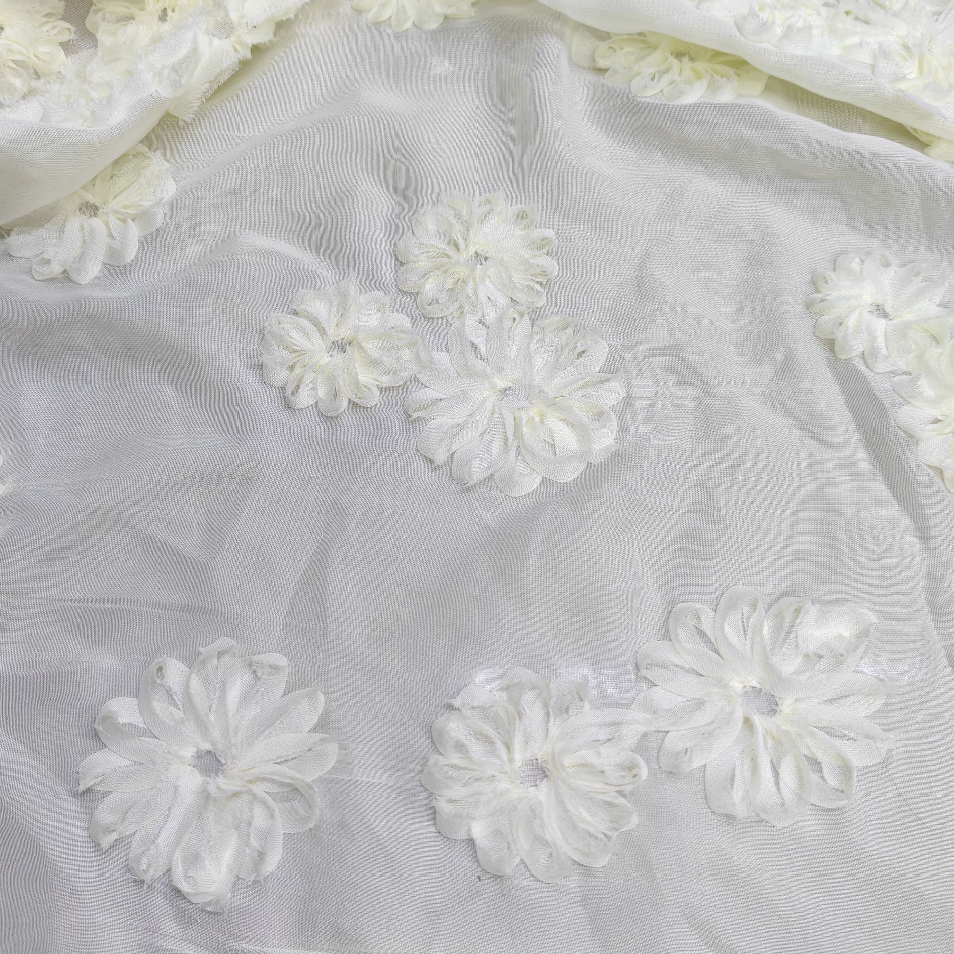 New Snowflake Hibiscus Tencel Embroidered Fabric Children's Dress Shirt Stereo Chrysanthemum Embroider Fabric