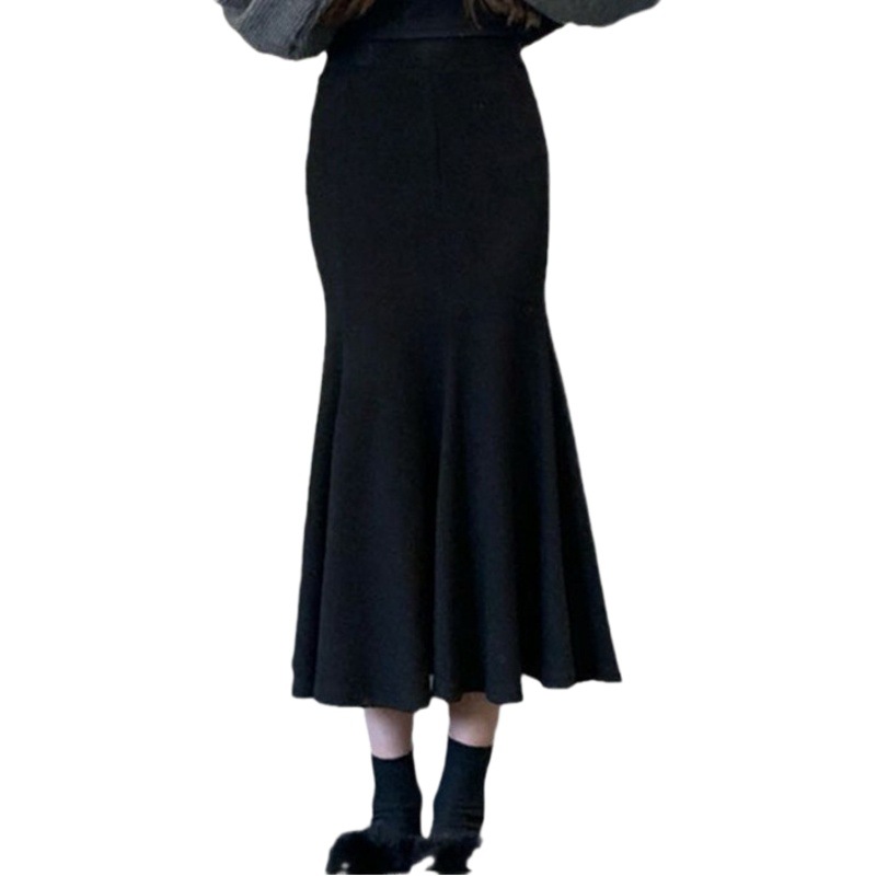 Spring and Autumn Thickened Knitted Skirt Women's Mid-length Slim-fit Slimming Sheath 25 New A- line Fishtail Wool Skirt