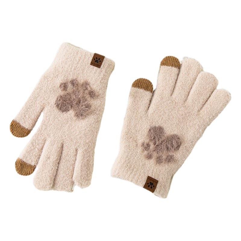 Women's winter New thickened warm winter cute student cycling cold-proof wool touch screen gloves