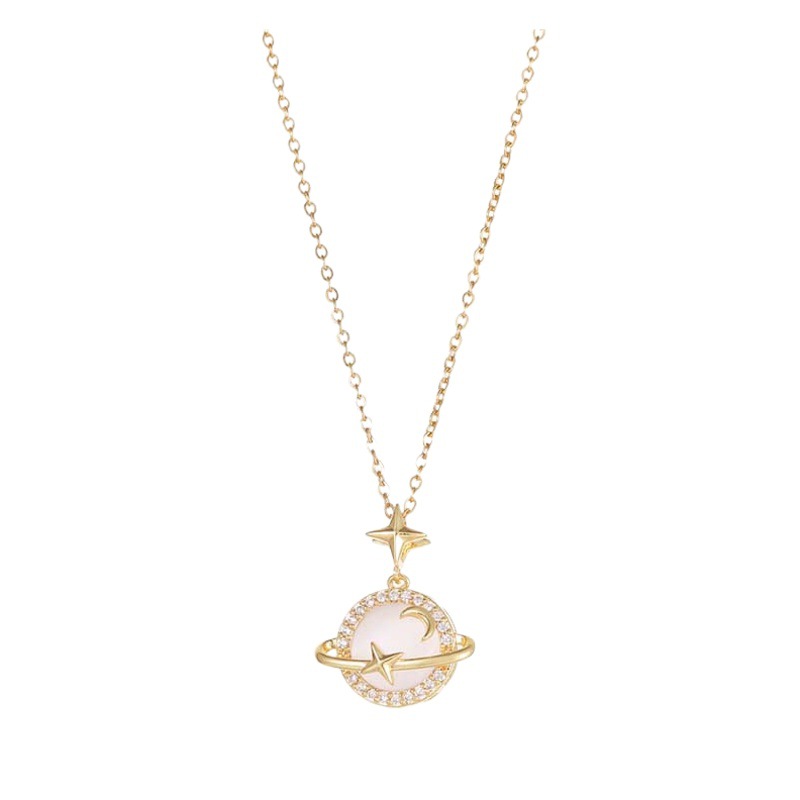 Korean Version Hot Selling Titanium Steel Necklace Women's Autumn and Winter Light Luxury Cat's Eye Planet Pendant Niche High-End Clavicle Chain Jewelry