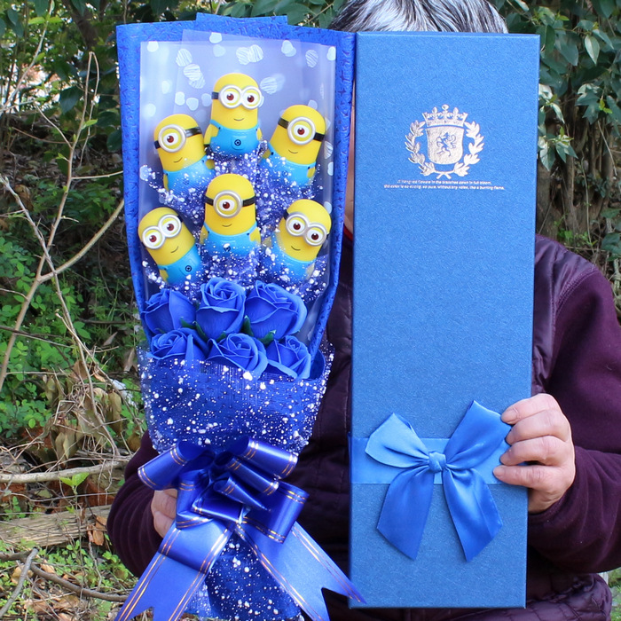 Picture of No wave bear Ding Ding cat kat cat vinyl hand Cartoon Doll Bouquet Soap flower gift box cartoon bouquet