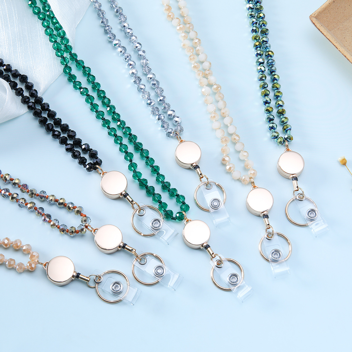 New crystal beads beaded knotted easy pull button necklace work card mobile phone all kinds of key hanging rope chain multicolor optional