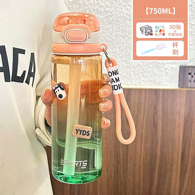 Picture of Simple Water Cup New Sports High-value Plastic Water Bottle Gradient Color Portable Student Summer Girl Suction Cup