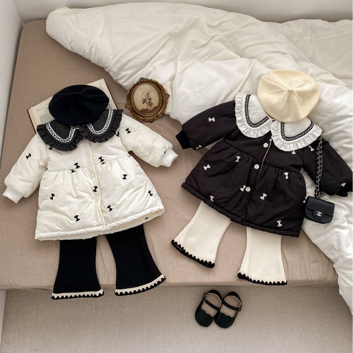 Picture of 2025 Baby Winter Clothes Cotton Clothes Girls Baby Long Thickened Cardigan Cotton Clothes Western Style Lace Lapel Padded Jacket
