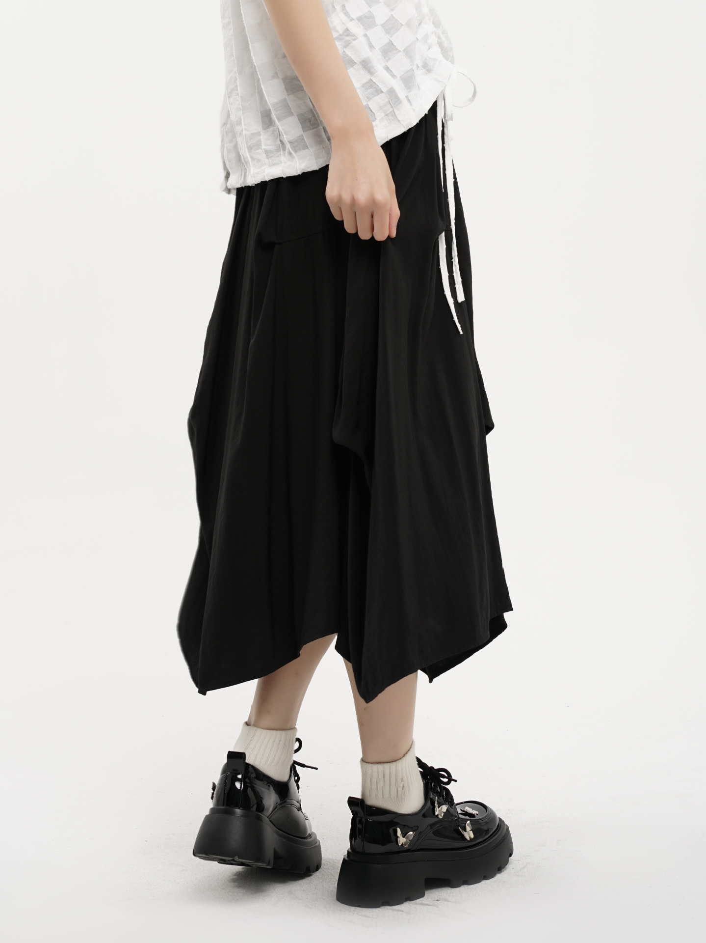 Yohji Yamamoto Summer Irregular Day Mixed Style Niche Solid Color Pinch Drape Dark Style Design Skirt