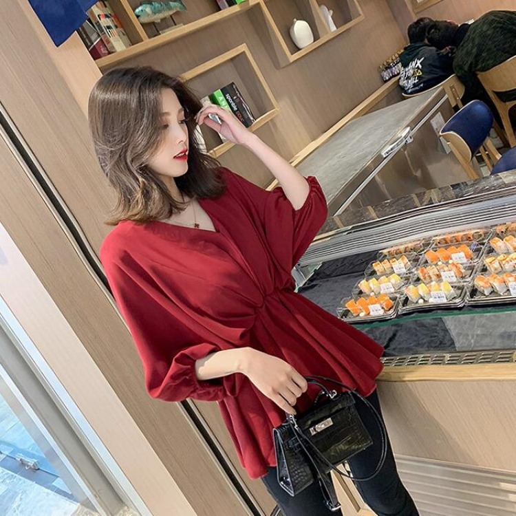 Chiffon Blouse for Women That Covers the Belly, Stylish and Fashionable, Loose Fit, New Summer 2025 Style, Waist-Cinching Top