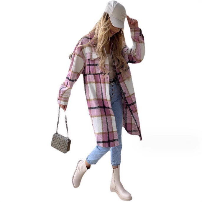 Picture of 2022 autumn and winter new cross-border women's clothing Europe and the United States loose casual versatile long plaid shirt long sleeve coat