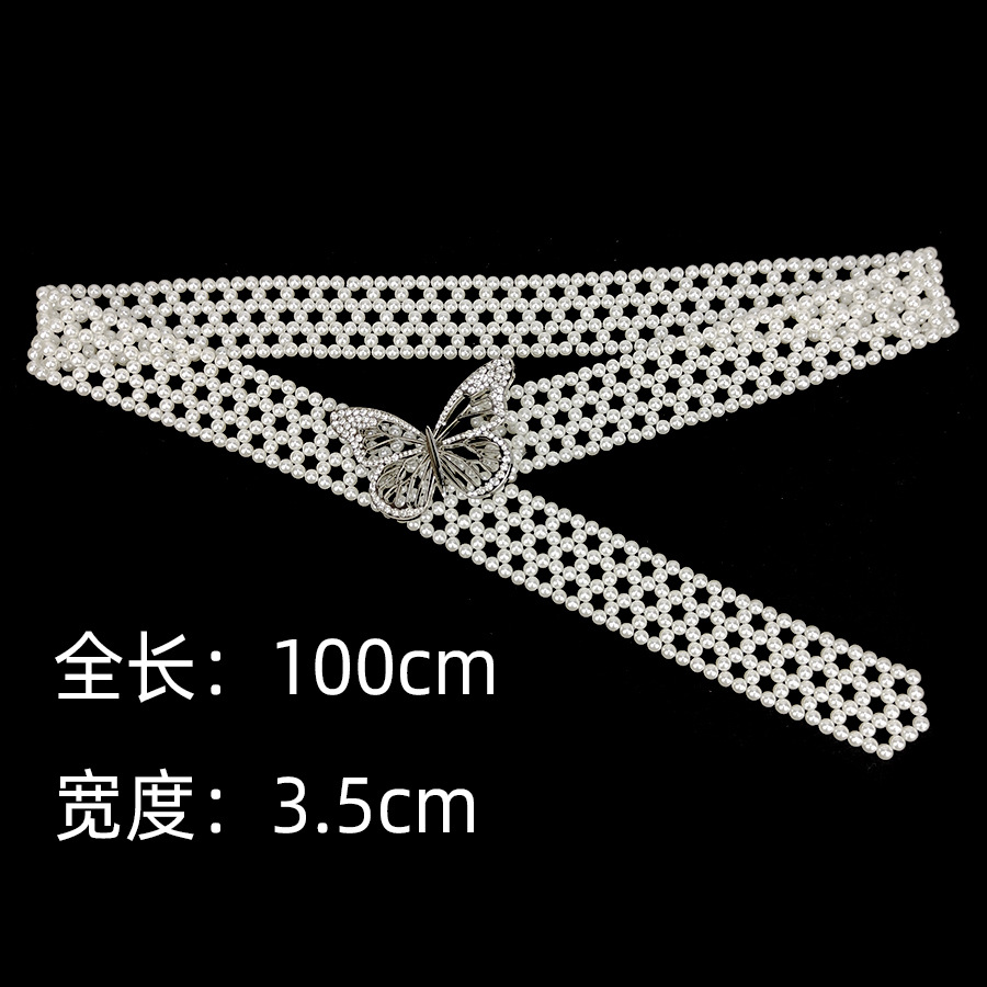 Picture of Fashion Sweet Elegant String Pearl Belt Elastic Wide Diamond Waist Seal European and American Retro Dress Decorative Belt for Women