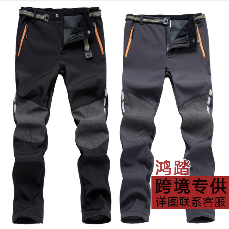 Picture of Men's Outdoor Sports Assault Pants with Velvet and Thickeneding for Autumn and Winter Large Size Waterproof Soft Shell Fleece Ski Mountaineering Pants