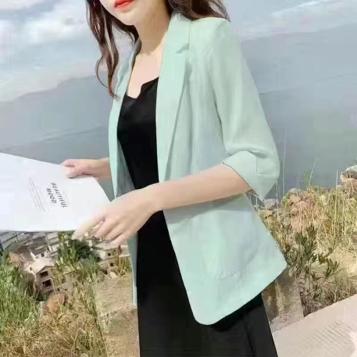Picture of Linen Small Suit Women's Jacket Thin 2024 Summer Suit Korean Style Sun Protection Clothing Casual British Style Women's White Black