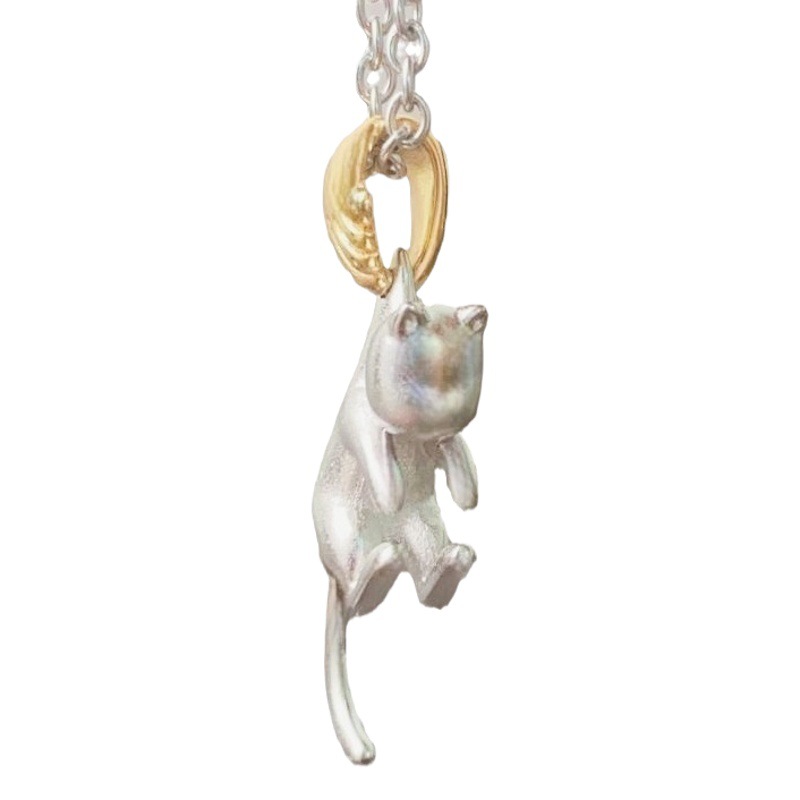 Colorful New Frosted Cat Pendant Necklace Cute Peekaboo Niche Design High-grade Two-color Pendant
