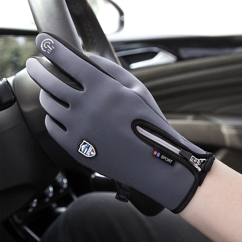Picture of Cross-border cycling touch screen waterproof shield zipper design autumn and winter fleece-lined warm non-slip men and women windproof fleece gloves