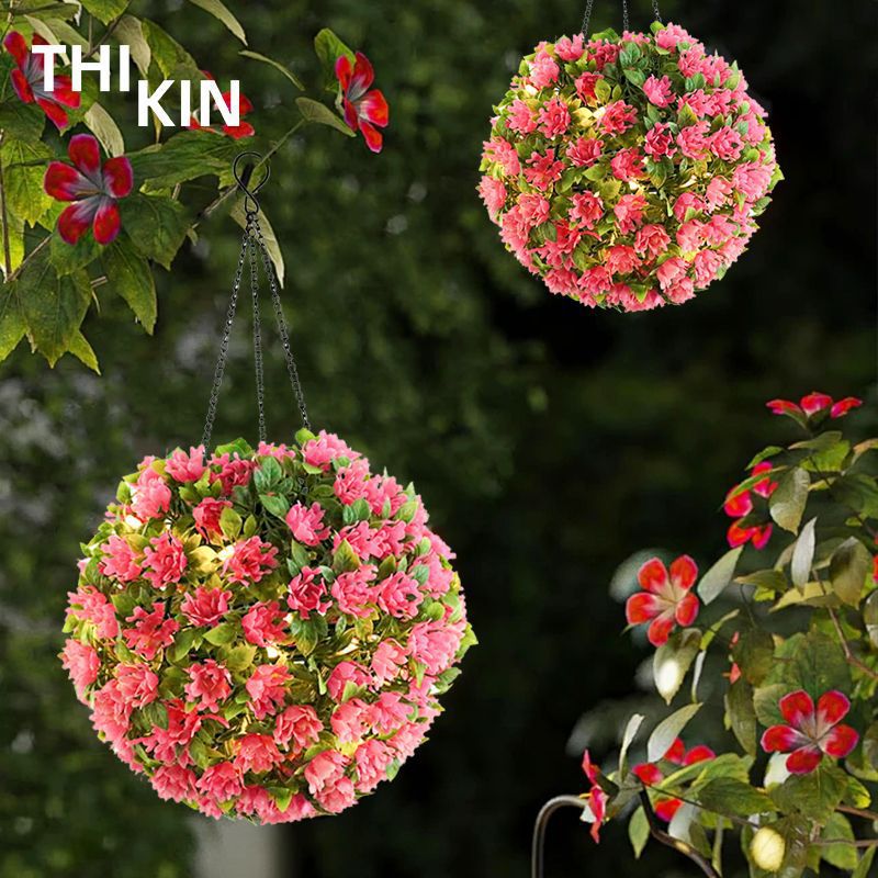 Picture of Cross-Border Solar Led Flower Ball Lamp Outdoor Courtyard House Camping Waterproof Hanging Imitation Plant Flower Landscape Lamp