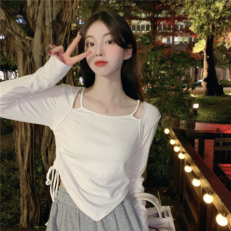Bottoming Shirt for Women Autumn and Winter 2025 New Sweet Hottie Slim Asymmetrical Suspbottomer Short Top Girl Long-Sleeved T-Shirt