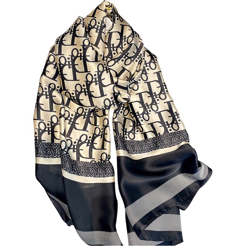 New Summer Sunscreen Scarf Women's Li Brocade Satin Printed Lengthened Shawl Outer Decoration Mother Scarf Beach Towel