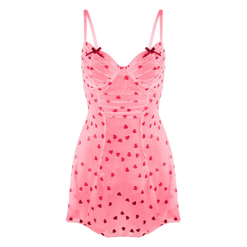 2024 Spring New Middle Eastern Hot Selling Sexy Dress Mesh Suspender Sexy Nightgown Sweet Love Polka Dot Pajamas