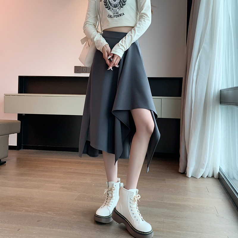 Black Skirt Women's New Mid-length Irregular Suit Autumn and Winter A- line Skirt plus size Women's High Waist Hip Covering Umbrella Skirt