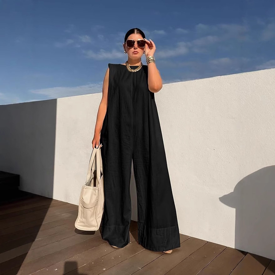 Picture of Hot selling European and American casual solid color wide leg jumpsuit