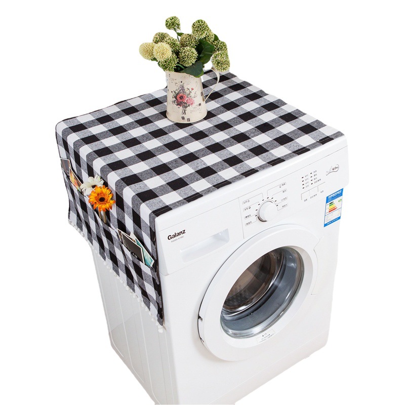 Yiman Qiyun Plaid Modern Simple Refrigerator Cover Dustproof Sunscreen Drum Washing Machine Cover Cloth Bedside Table Cover Towel