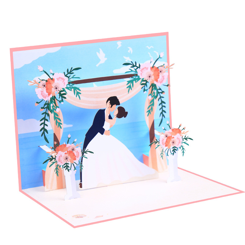 Picture of Creative Handmade Wedding Beach Wedding 3D Pop-Up Greeting Card Invitation Laser Cut Wedding Invitation Paper Carving Card