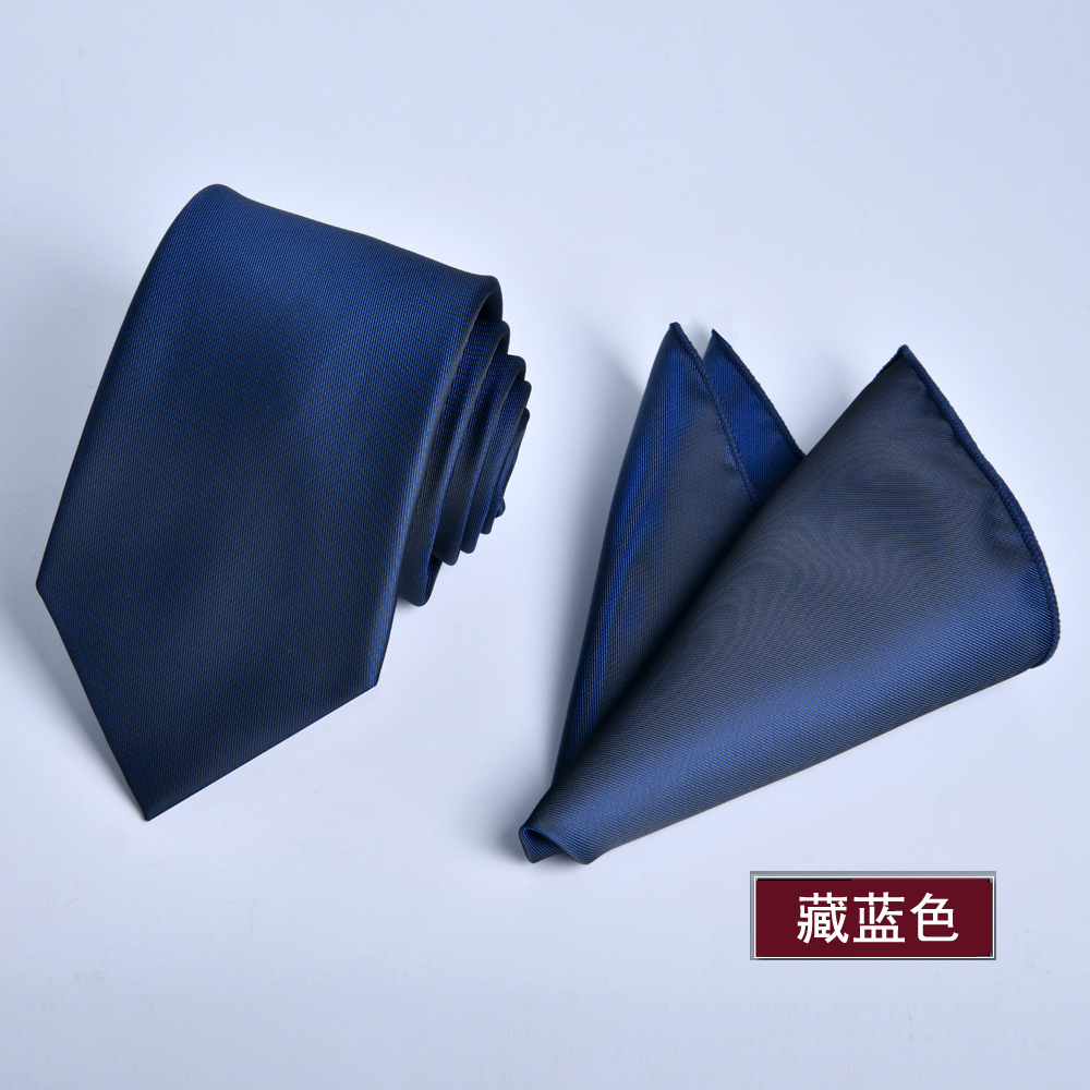 Picture of Tie Square Scarf Set 2-Piece Matte Plain Color Single Color Spot New Men's Formal Wear Business Professional 8cm Hand-Tied