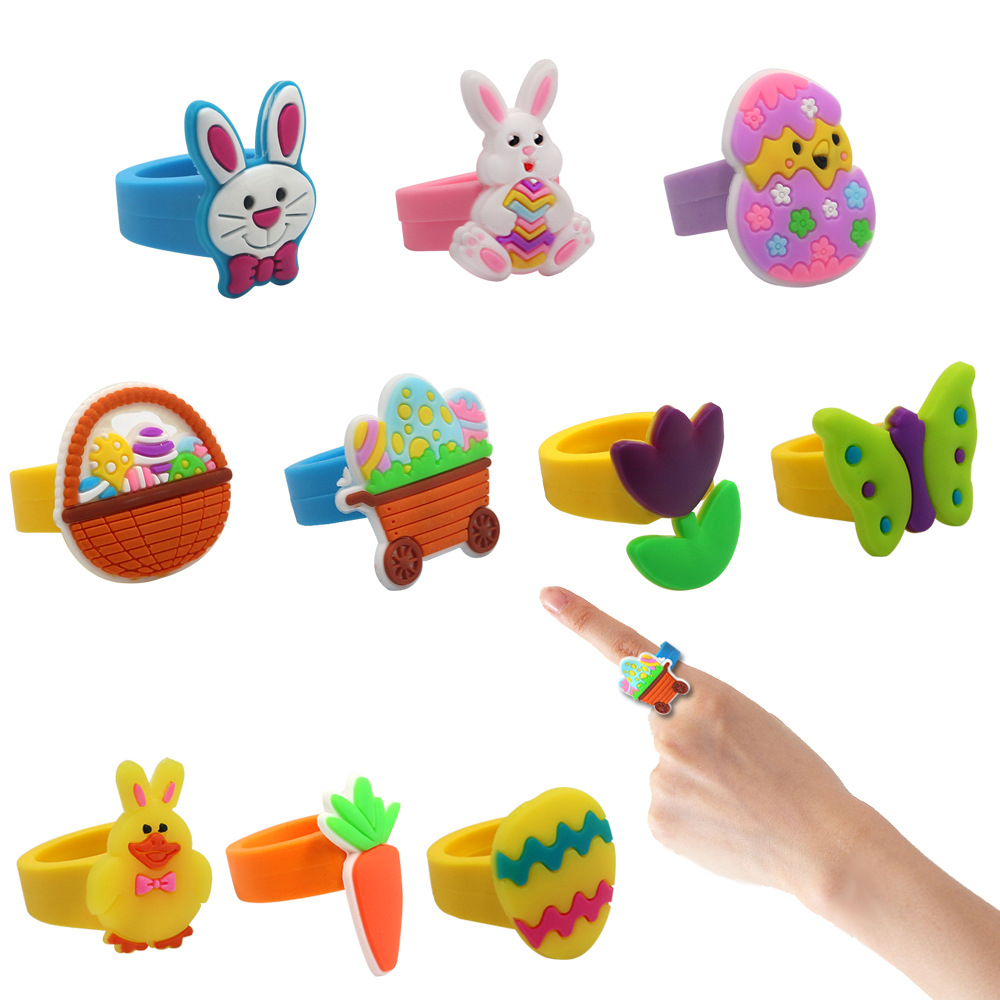 New in stock eggshell ring European and American cross-border Easter small gift ring PVC ring Children's bracelet ring