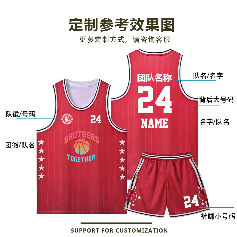 Picture of Children's Basketball Uniform Set Men's Basketball Team Uniform Jersey Basketball Training Camp School Sports Meeting Children's Basketball Team Uniform Number Printing